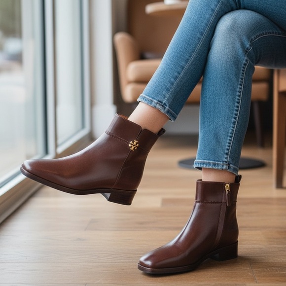 Tory Burch Shoes - Tory Burch Everly Flat Boots Etrusco
Calf Sierra Brown Leather Sz 5 M